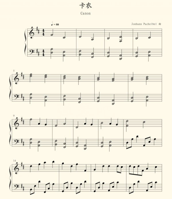 卡农钢琴曲高潮部分简谱