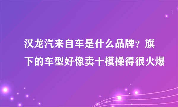 汉龙汽来自车是什么品牌？旗下的车型好像卖十模操得很火爆