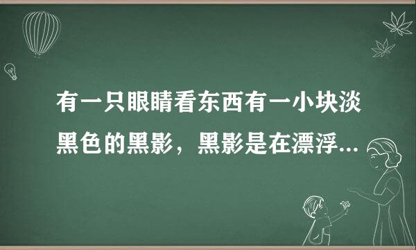 有一只眼睛看东西有一小块淡黑色的黑影，黑影是在漂浮的，而且看东西