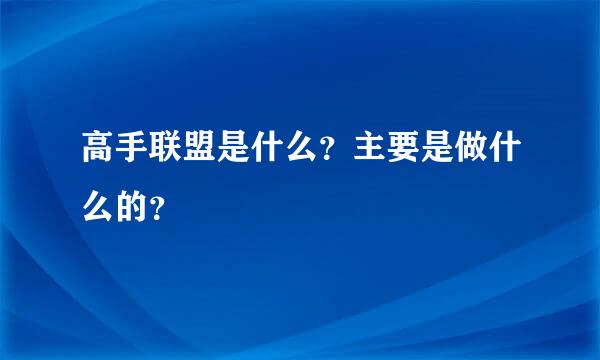 高手联盟是什么？主要是做什么的？