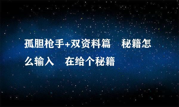 孤胆枪手+双资料篇 秘籍怎么输入 在给个秘籍