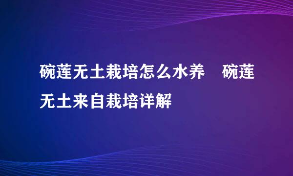 碗莲无土栽培怎么水养 碗莲无土来自栽培详解