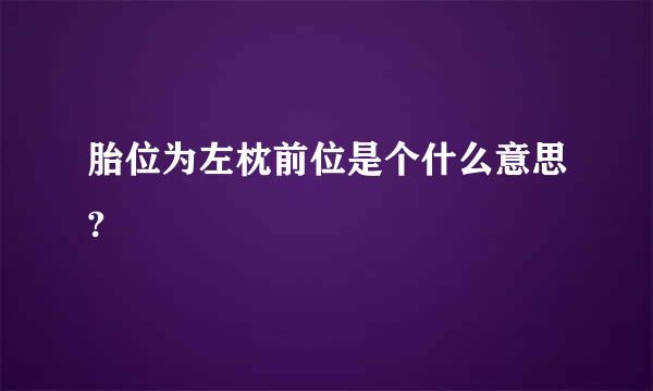 胎位为左枕前位是个什么意思?