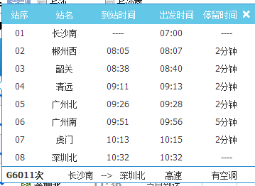 长沙到深圳高铁中间有几个站