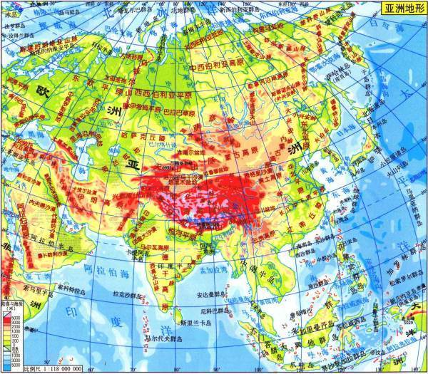 亚洲地形图经纬度来自以及河流山系