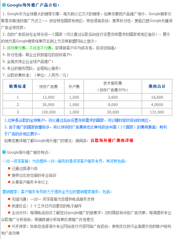 我要做谷歌推广 国外 费用多少