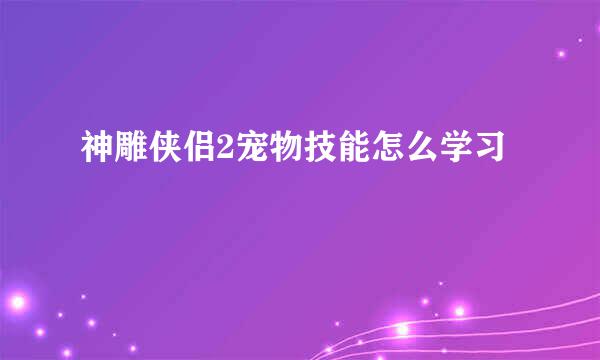 神雕侠侣2宠物技能怎么学习