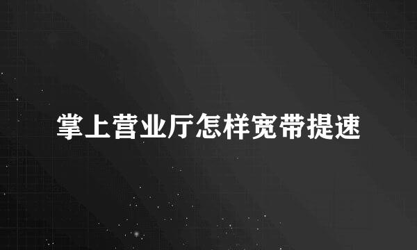 掌上营业厅怎样宽带提速