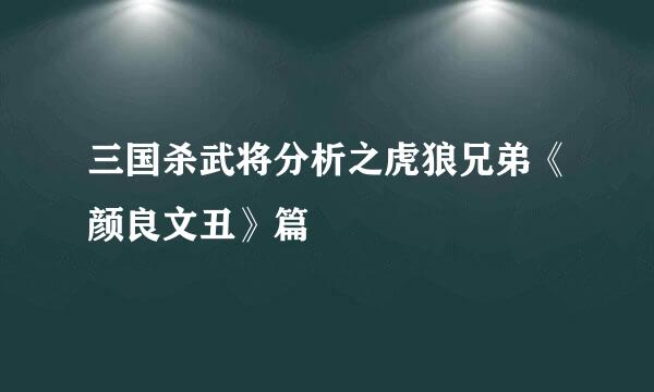 三国杀武将分析之虎狼兄弟《颜良文丑》篇