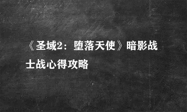 《圣域2：堕落天使》暗影战士战心得攻略