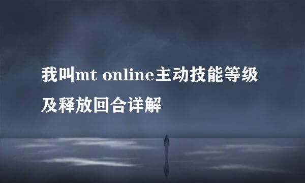 我叫mt online主动技能等级及释放回合详解