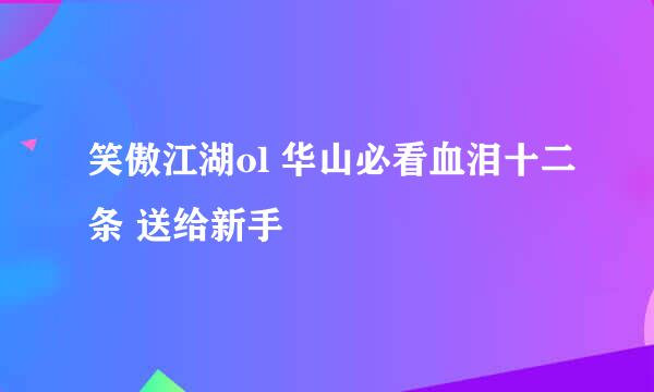 笑傲江湖ol 华山必看血泪十二条 送给新手