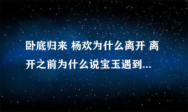 卧底归来 杨欢为什么离开 离开之前为什么说宝玉遇到她是他的幸运