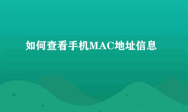 如何查看手机MAC地址信息
