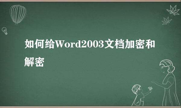 如何给Word2003文档加密和解密