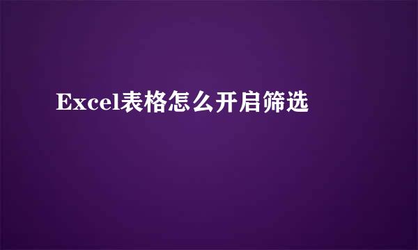 Excel表格怎么开启筛选