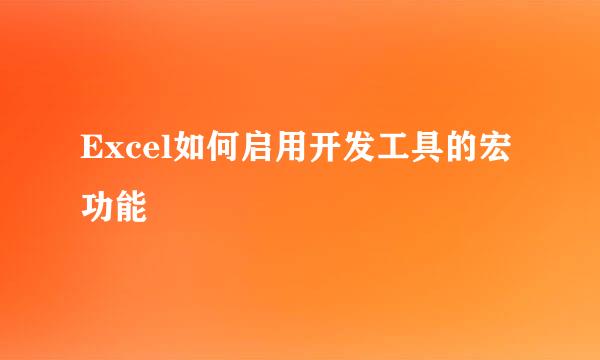 Excel如何启用开发工具的宏功能