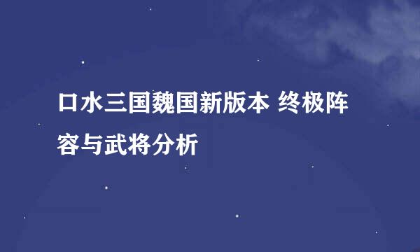 口水三国魏国新版本 终极阵容与武将分析