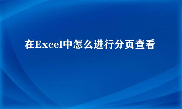 在Excel中怎么进行分页查看