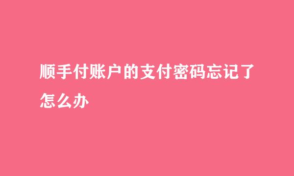 顺手付账户的支付密码忘记了怎么办