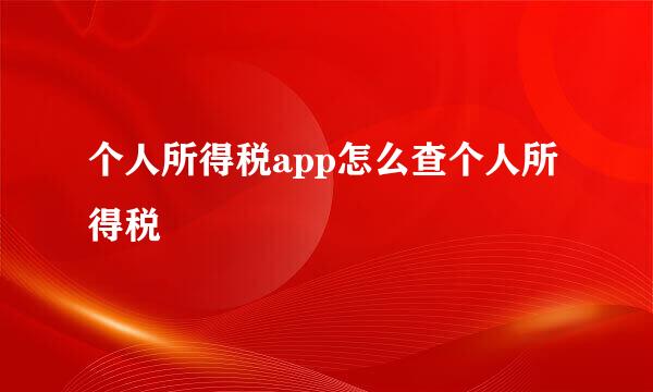 个人所得税app怎么查个人所得税