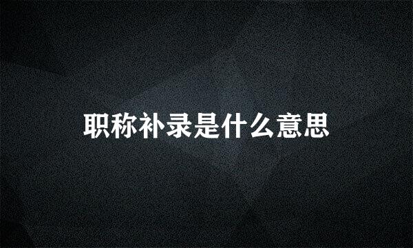 职称补录是什么意思