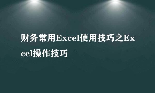 财务常用Excel使用技巧之Excel操作技巧