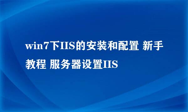 win7下IIS的安装和配置 新手教程 服务器设置IIS
