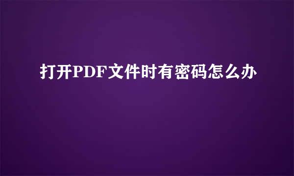 打开PDF文件时有密码怎么办