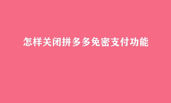 怎样关闭拼多多免密支付功能