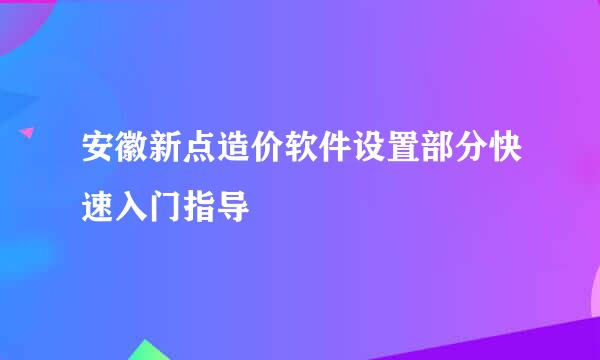 安徽新点造价软件设置部分快速入门指导