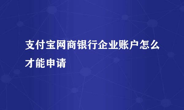 支付宝网商银行企业账户怎么才能申请
