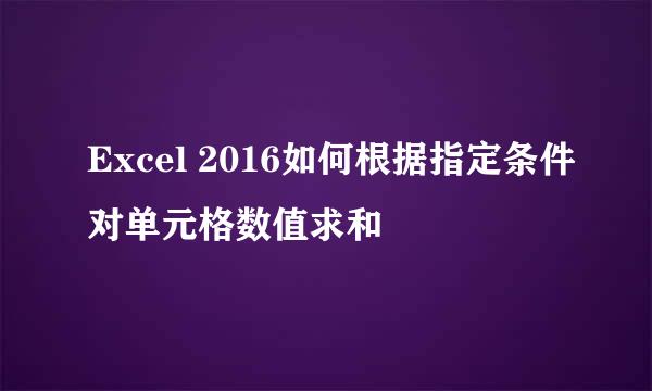 Excel 2016如何根据指定条件对单元格数值求和