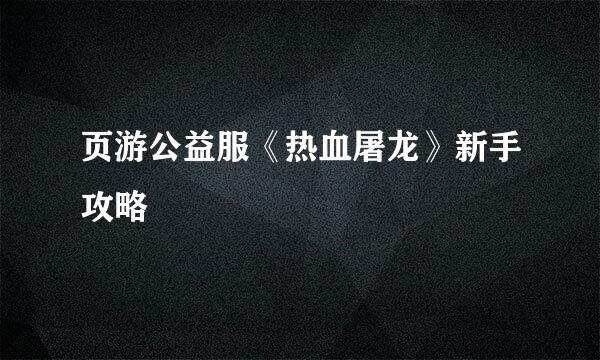 页游公益服《热血屠龙》新手攻略
