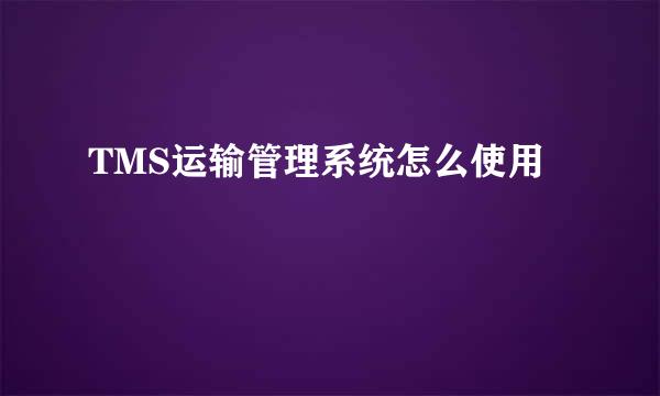TMS运输管理系统怎么使用