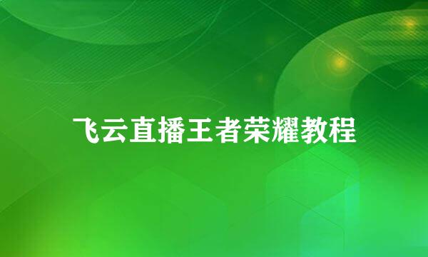 飞云直播王者荣耀教程