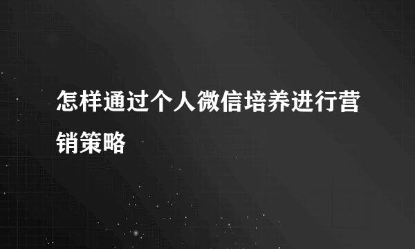 怎样通过个人微信培养进行营销策略