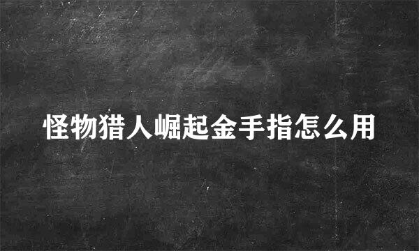 怪物猎人崛起金手指怎么用