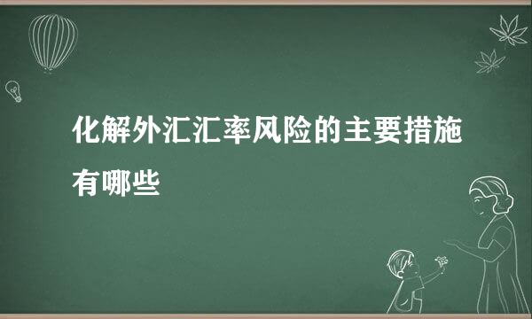 化解外汇汇率风险的主要措施有哪些