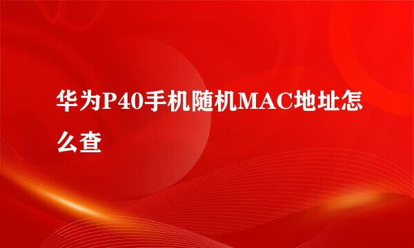 华为P40手机随机MAC地址怎么查