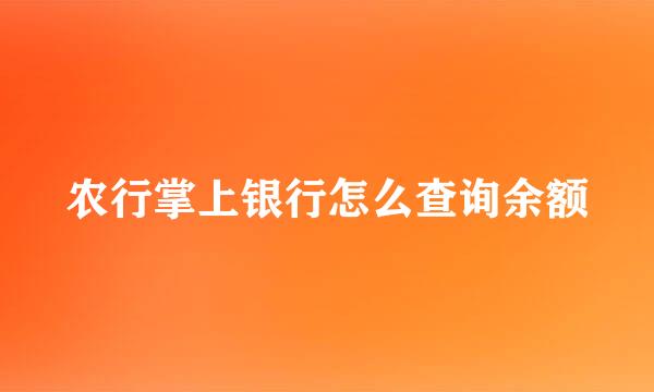 农行掌上银行怎么查询余额