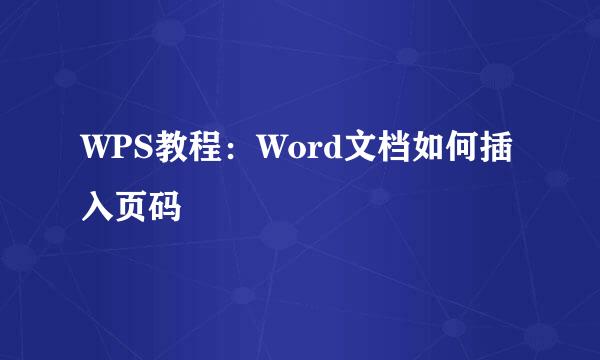 WPS教程：Word文档如何插入页码