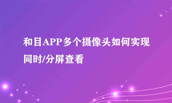 和目APP多个摄像头如何实现同时/分屏查看