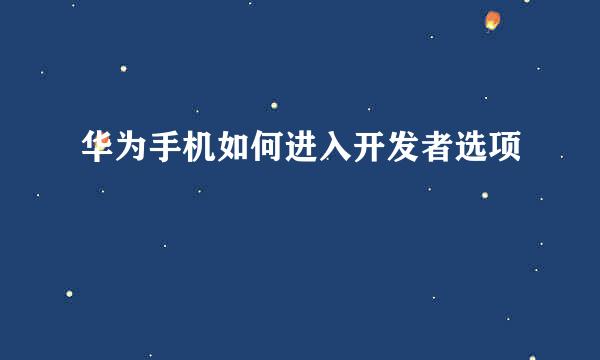 华为手机如何进入开发者选项