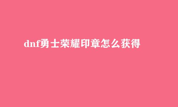 dnf勇士荣耀印章怎么获得
