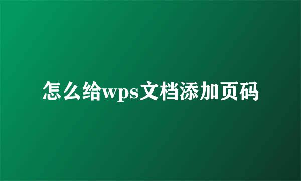 怎么给wps文档添加页码