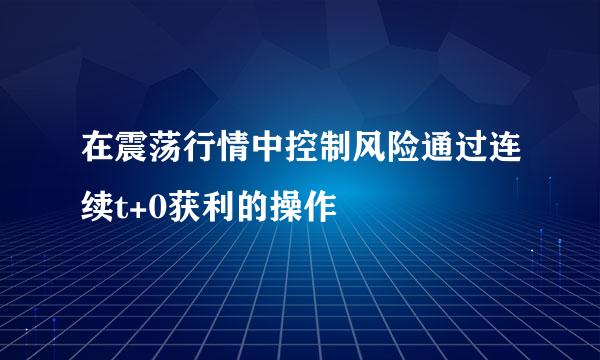 在震荡行情中控制风险通过连续t+0获利的操作