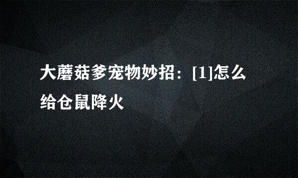 大蘑菇爹宠物妙招：[1]怎么给仓鼠降火