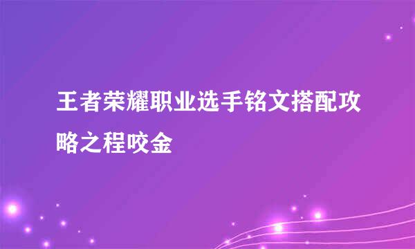 王者荣耀职业选手铭文搭配攻略之程咬金
