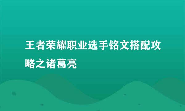 王者荣耀职业选手铭文搭配攻略之诸葛亮
